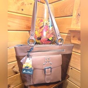 Montana West Genuine Leather & Calfhair Carry Concealer Bag NWT